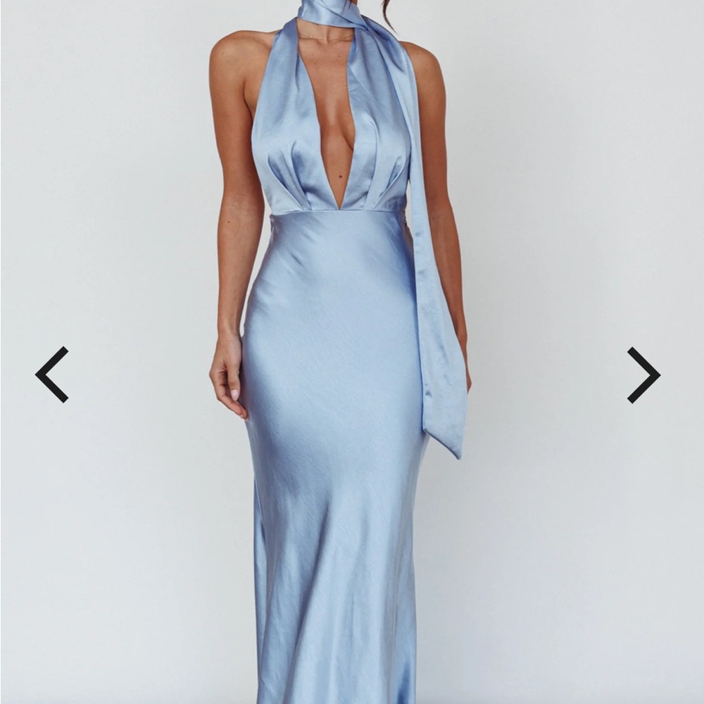 Selfie Leslie Light Blue Satin Maxi Dress